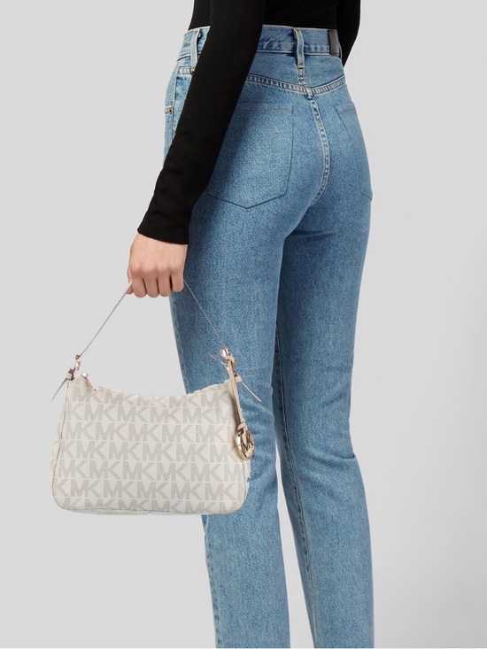 MICHAEL Michael Kors Handbags - MICHAEL Michael Kors Beige Cream Monogram Shoulder Bag with Gold Charm